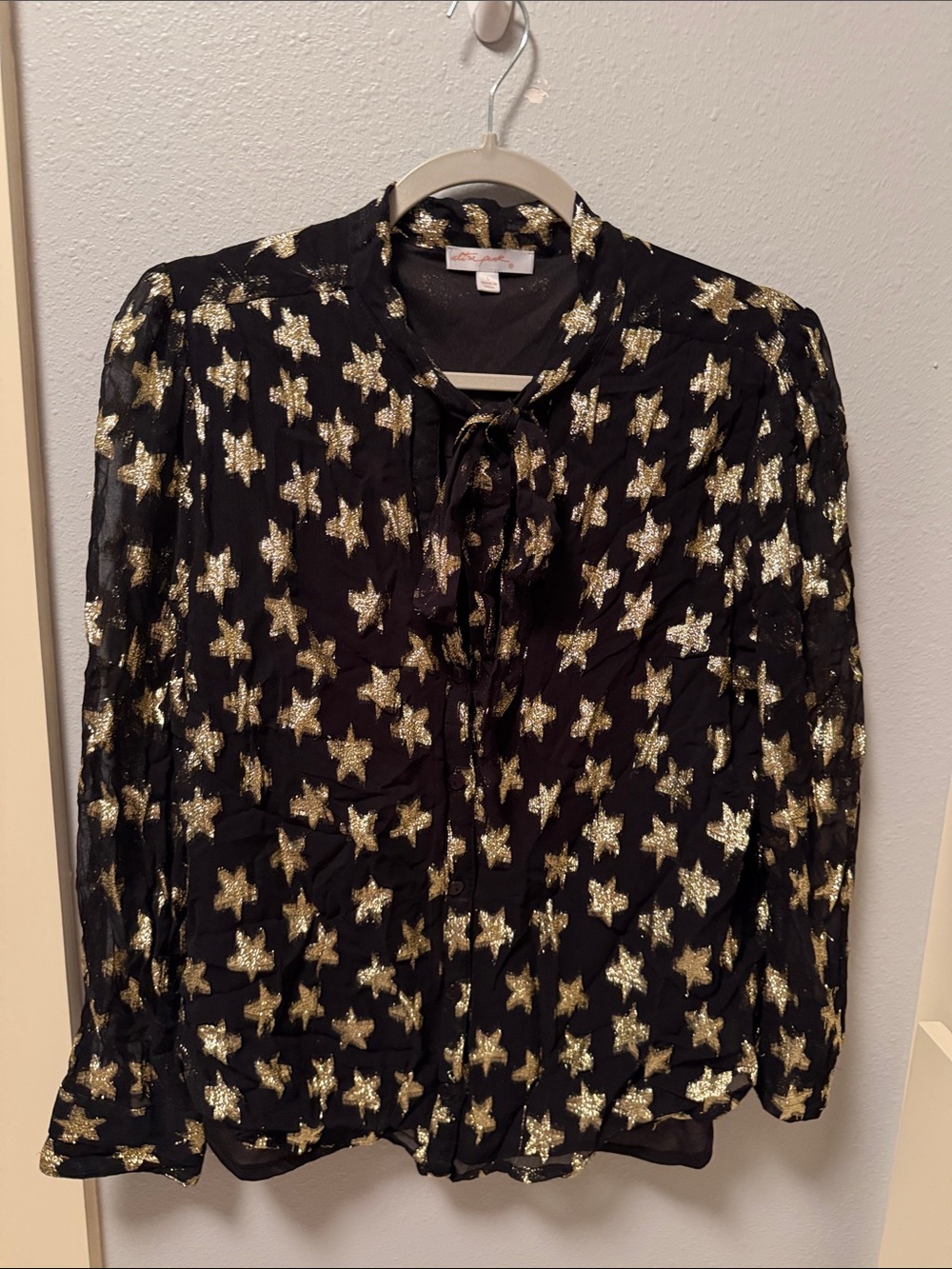 Black Sheer Blouse with Gold Star Print